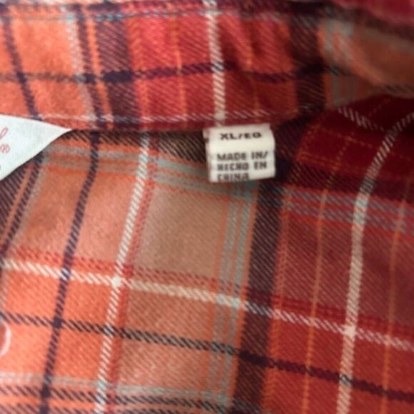 Weatherproof Vtg Comfort Stretch Orange Plaid V-neck button down tunic, size XL - Picture 5 of 6